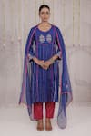Buy_Myaara_Blue Viscose Embroidery Split V-neck Royal Panelled Kurta Pant Set _at_Aza_Fashions