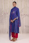 Buy_Myaara_Blue Viscose Embroidery Split V-neck Royal Panelled Kurta Pant Set _Online_at_Aza_Fashions