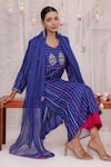 Shop_Myaara_Blue Viscose Embroidery Split V-neck Royal Panelled Kurta Pant Set _Online_at_Aza_Fashions