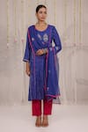 Buy_Myaara_Blue Viscose Embroidery Split V-neck Royal Panelled Kurta Pant Set 