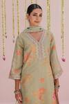 Myaara_Mint Tissue, Net Embroidery, Lace, Sequins V-neck Flower Kurta Set _Online_at_Aza_Fashions