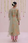Shop_Myaara_Mint Tissue, Net Embroidery, Lace, Sequins V-neck Flower Kurta Set _at_Aza_Fashions