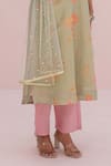 Myaara_Mint Tissue, Net Embroidery, Lace, Sequins V-neck Flower Kurta Set _at_Aza_Fashions