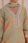 Myaara_Mint Tissue, Net Embroidery, Lace, Sequins V-neck Flower Kurta Set _Online