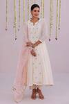 Myaara_Ivory Chanderi, Net Embroidery, Sequins Split V-neck Anarkali Pant Set _Online_at_Aza_Fashions