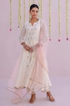 Buy_Myaara_Ivory Chanderi, Net Embroidery, Sequins Split V-neck Anarkali Pant Set _at_Aza_Fashions