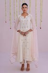 Buy_Myaara_Ivory Chanderi, Net Embroidery, Sequins Split V-neck Anarkali Pant Set 