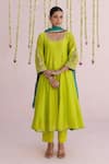 Myaara_Lime Chanderi Embroidery Round Neck Sleeve Anarkali Set _Online_at_Aza_Fashions