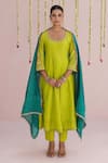 Buy_Myaara_Lime Chanderi Embroidery Round Neck Sleeve Anarkali Set _at_Aza_Fashions