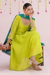 Shop_Myaara_Lime Chanderi Embroidery Round Neck Sleeve Anarkali Set _Online_at_Aza_Fashions