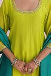Buy_Myaara_Lime Chanderi Embroidery Round Neck Sleeve Anarkali Set 