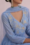 Shop_Myaara_Blue Chanderi Embroidery V-neck Angarkha Pant Set 