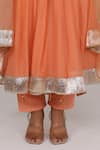 Shop_Myaara_Peach Chanderi Embroidery, Zari V-neck Angarkha Pant Set _Online_at_Aza_Fashions