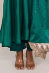 Myaara_Emerald Green Chanderi Embroidery, Gota Patti V-neck Anarkali Pant Set _Online_at_Aza_Fashions