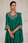 Buy_Myaara_Emerald Green Chanderi Embroidery, Gota Patti V-neck Anarkali Pant Set _Online_at_Aza_Fashions