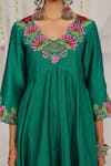 Shop_Myaara_Emerald Green Chanderi Embroidery, Gota Patti V-neck Anarkali Pant Set _Online_at_Aza_Fashions
