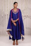Buy_Myaara_Blue Chanderi Embroidery V-neck Anarkali Pant Set _at_Aza_Fashions
