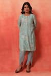 Buy_Shetab Kazmi_Aqua Chanderi, Cotton Embroidery, Piping Round Floral Print Kurta Tulip Pant Set _Online_at_Aza_Fashions