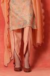 Shetab Kazmi_Peach Chanderi, Cotton Embroidery, Piping Blossom Print Kurta Tulip Pant Set _Online_at_Aza_Fashions
