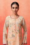 Buy_Shetab Kazmi_Peach Chanderi, Cotton Embroidery, Piping Blossom Print Kurta Tulip Pant Set 