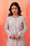 Buy_Shetab Kazmi_Mauve Chanderi, Cotton Embroidery Round Neck Bloom Print Kurta Tulip Pant Set _Online_at_Aza_Fashions