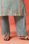 Buy_Shetab Kazmi_Aqua Chanderi, Cotton Embroidery, Piping Split V-neck Bloom Print Kurta Pant Set _Online_at_Aza_Fashions