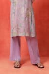 Shetab Kazmi_Mauve Chanderi, Cotton Embroidery, Tassels Round Floral Print Kurta Pant Set _Online_at_Aza_Fashions