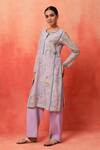 Buy_Shetab Kazmi_Mauve Chanderi, Cotton Embroidery, Tassels Round Floral Print Kurta Pant Set _Online_at_Aza_Fashions