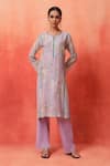 Shop_Shetab Kazmi_Mauve Chanderi, Cotton Embroidery, Tassels Round Floral Print Kurta Pant Set _Online_at_Aza_Fashions