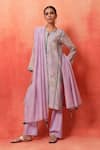 Buy_Shetab Kazmi_Mauve Chanderi, Cotton Embroidery, Tassels Round Floral Print Kurta Pant Set _at_Aza_Fashions