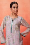 Buy_Shetab Kazmi_Mauve Chanderi, Cotton Embroidery, Tassels Round Floral Print Kurta Pant Set 