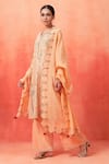 Buy_Shetab Kazmi_Peach Chanderi, Cotton Embroidery, Tassels Split V-neck Panelled Kurta Pant Set _Online_at_Aza_Fashions