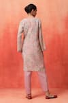 Shop_Shetab Kazmi_Pink Chanderi, Cotton Embroidery Round Neck Floral Print Kurta Tulip Pant Set _at_Aza_Fashions