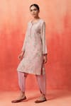 Buy_Shetab Kazmi_Pink Chanderi, Cotton Embroidery Round Neck Floral Print Kurta Tulip Pant Set _Online_at_Aza_Fashions