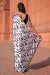 Shop_Naintara Bajaj_White Chinon, Silk V-neck Leaf Print Pre-draped Saree With Blouse _at_Aza_Fashions