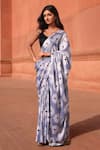 Buy_Naintara Bajaj_Lavender Chinon Tassels V-neck Floral Print Pre-draped Saree With Blouse _Online_at_Aza_Fashions