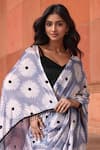 Shop_Naintara Bajaj_Lavender Chinon Tassels V-neck Floral Print Pre-draped Saree With Blouse _Online_at_Aza_Fashions