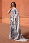 Buy_Naintara Bajaj_Off White Chinon V-neck Floral Print Pre-draped Saree With Blouse _Online_at_Aza_Fashions