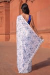 Shop_Naintara Bajaj_White Chinon V-neck Floral Print Pre-draped Saree With Blouse _at_Aza_Fashions