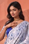 Naintara Bajaj_White Chinon V-neck Floral Print Pre-draped Saree With Blouse _Online_at_Aza_Fashions
