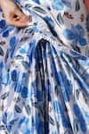 Buy_Naintara Bajaj_White Chinon Pom-poms V-neck Floral Print Pre-draped Saree With Blouse _Online_at_Aza_Fashions