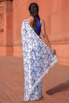 Shop_Naintara Bajaj_White Chinon V-neck Floral Print Pre-draped Saree With Blouse _at_Aza_Fashions
