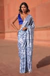 Buy_Naintara Bajaj_White Chinon V-neck Floral Print Pre-draped Saree With Blouse _at_Aza_Fashions