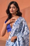 Buy_Naintara Bajaj_White Chinon V-neck Floral Print Pre-draped Saree With Blouse _Online_at_Aza_Fashions