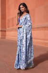 Shop_Naintara Bajaj_White Chinon V-neck Floral Print Pre-draped Saree With Blouse _Online_at_Aza_Fashions
