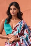 Naintara Bajaj_White Chinon V-neck Leaf Print Pre-draped Saree With Blouse _Online_at_Aza_Fashions