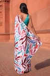 Shop_Naintara Bajaj_White Chinon V-neck Leaf Print Pre-draped Saree With Blouse _at_Aza_Fashions