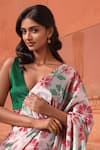 Naintara Bajaj_Pink Chinon V-neck Floral Bloom Print Pre-draped Saree With Blouse _Online_at_Aza_Fashions