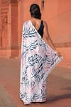 Shop_Naintara Bajaj_White Chinon V-neck Abstract Print Pre-draped Saree With Blouse _at_Aza_Fashions