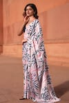 Shop_Naintara Bajaj_White Chinon V-neck Abstract Print Pre-draped Saree With Blouse _Online_at_Aza_Fashions
